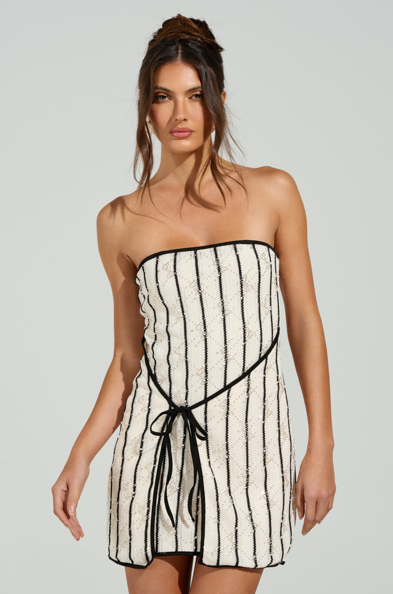 ALIX STRIPED MINI DRESS WITH TIE FRONT