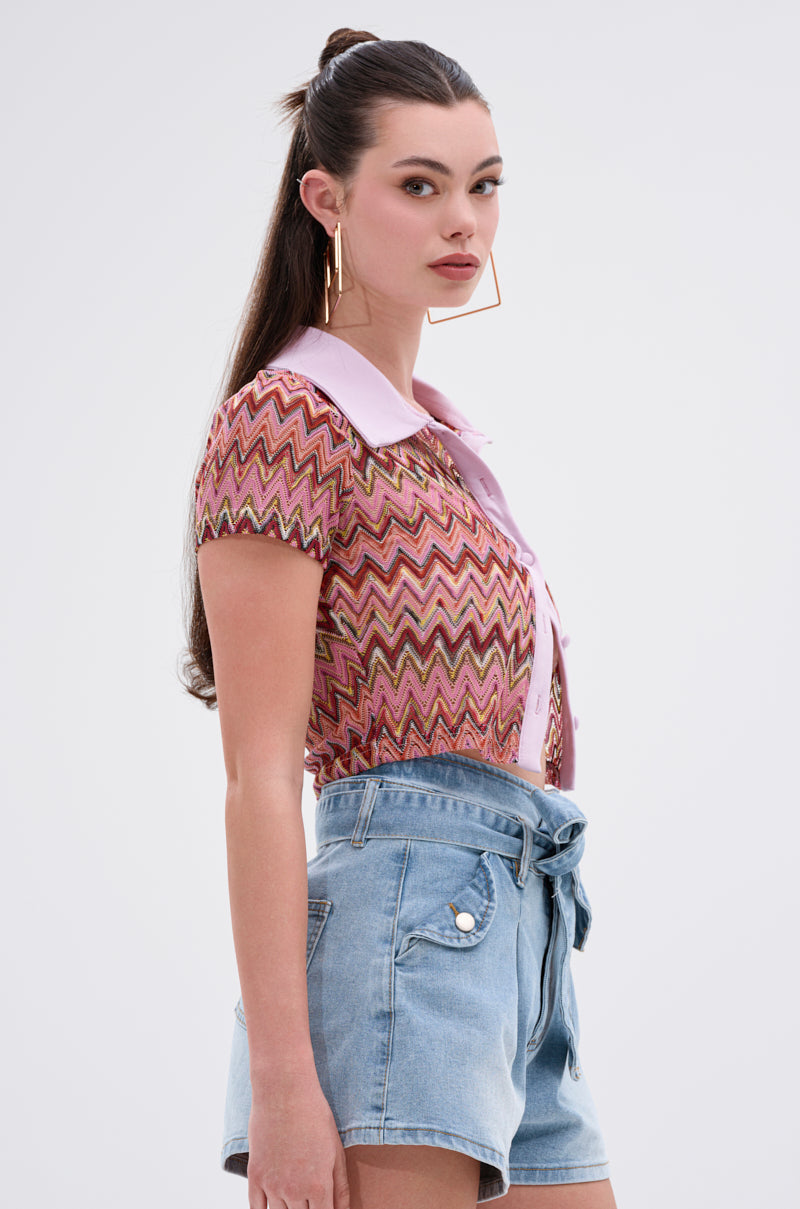 BEACHY BLISS CROCHET SHORT SLEEVE BUTTON DOWN