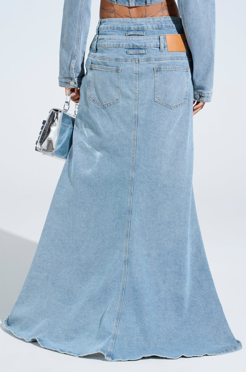 SHAKE IT OFF DENIM PANT WITH SKIRT ATTACHED