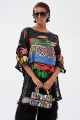 OFF TO THE RACES DISTRESSED OVERSIZED TEE