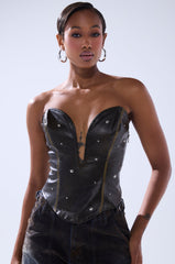 HARD TO PLEASE STUDDED FAUX LEATHER CORSET