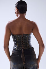 HARD TO PLEASE STUDDED FAUX LEATHER CORSET