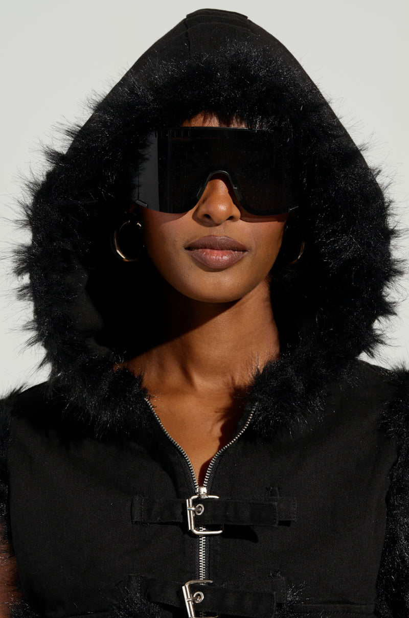 DELANEY FUR TRIM DENIM VEST