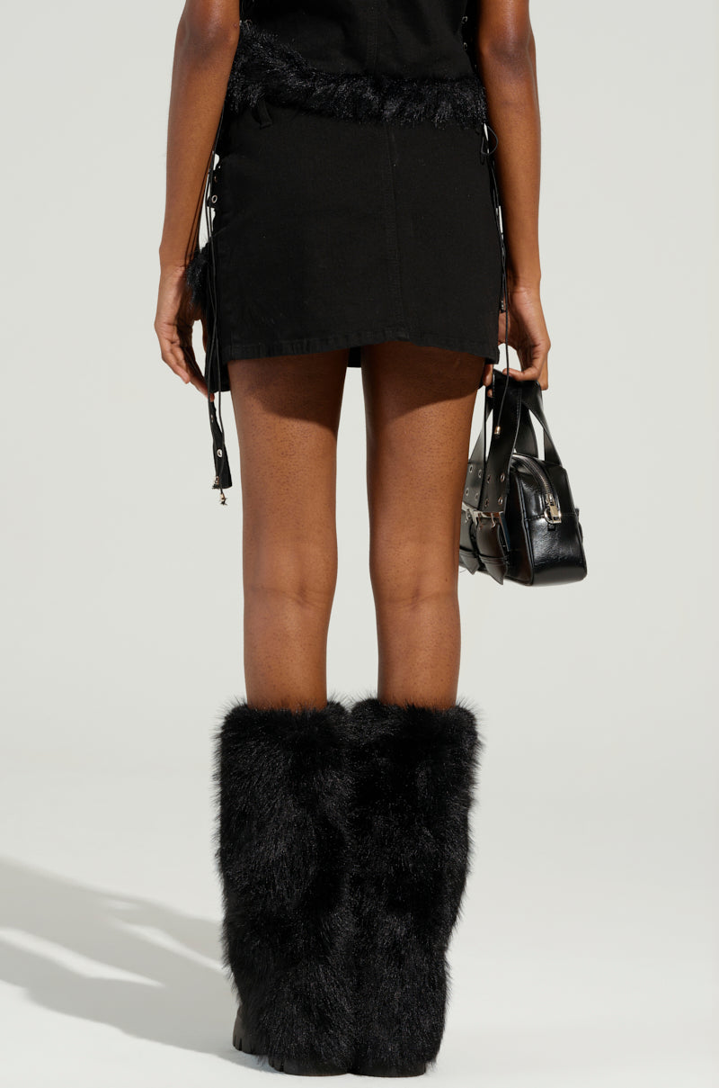 DELANEY FUR TRIM MINI SKIRT