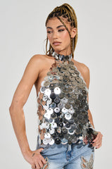 PARTY ALL NIGHT SEQUIN HALTER NECK TOP