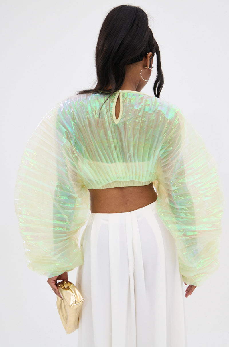 CHAR PLEATED IRIDESCENT CROP TOP