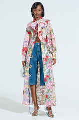 GARDEN PARTY FLORAL APPLIQUE LONG BLOUSE