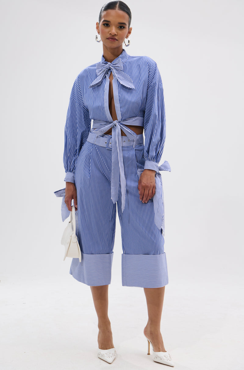 UNDER THE SUN STRIPE TIE FRONT BLOUSE