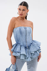 EVA DENIM PEPLUM CORSET TOP