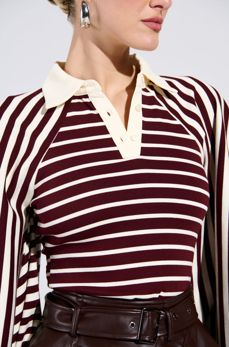 ALMA STRIPE COLLARED BODYSUIT