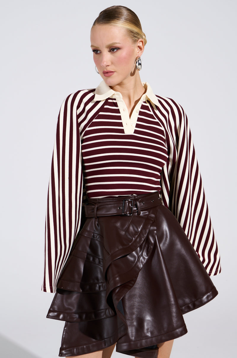 ALMA STRIPE COLLARED BODYSUIT