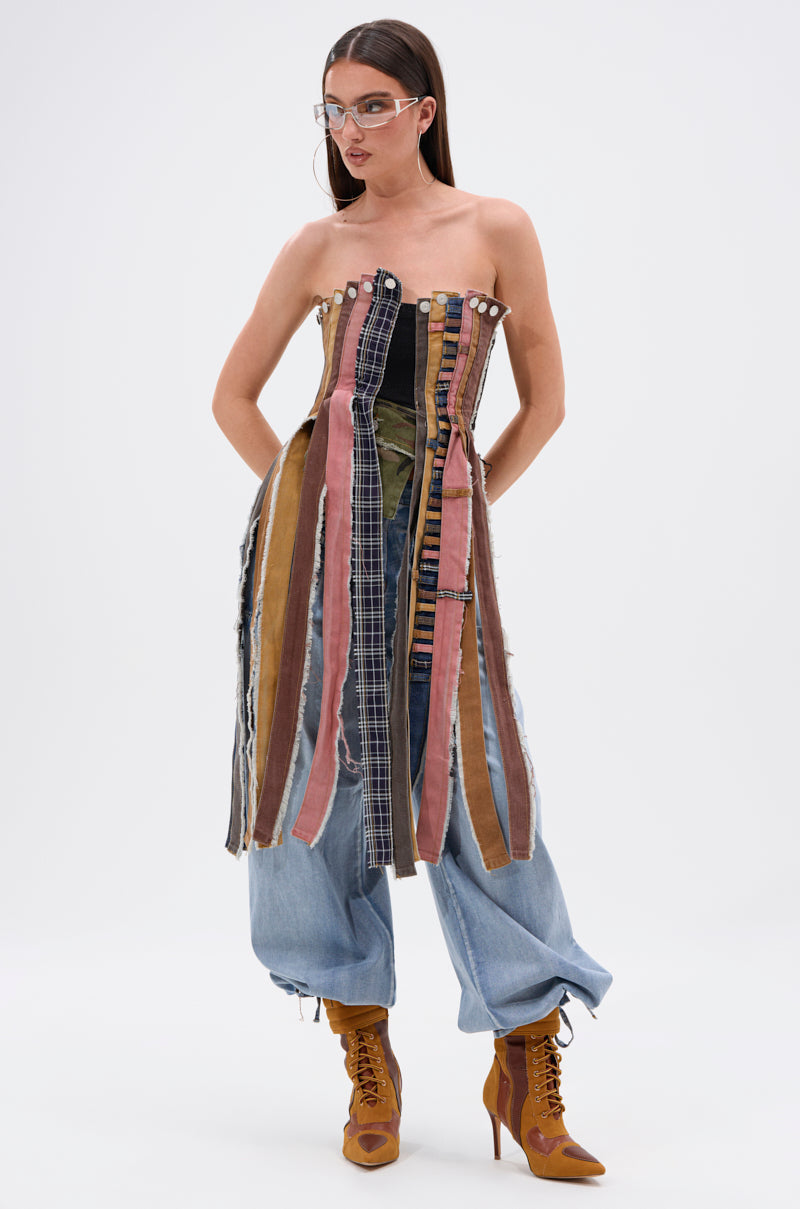 A LOT GOING ON DENIM TOP