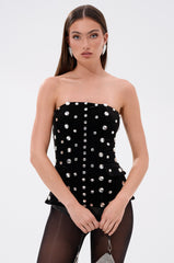 CLASSY GIRL VELVET CORSET WITH RHINESTONE