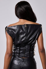 BEGGING ME TO LEAVE FAUX LEATHER BLOUSE WITH GROMMETS