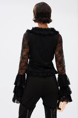 AN ELEGANT AFFAIR RUFFLE LACE BLOUSE IN BLACK
