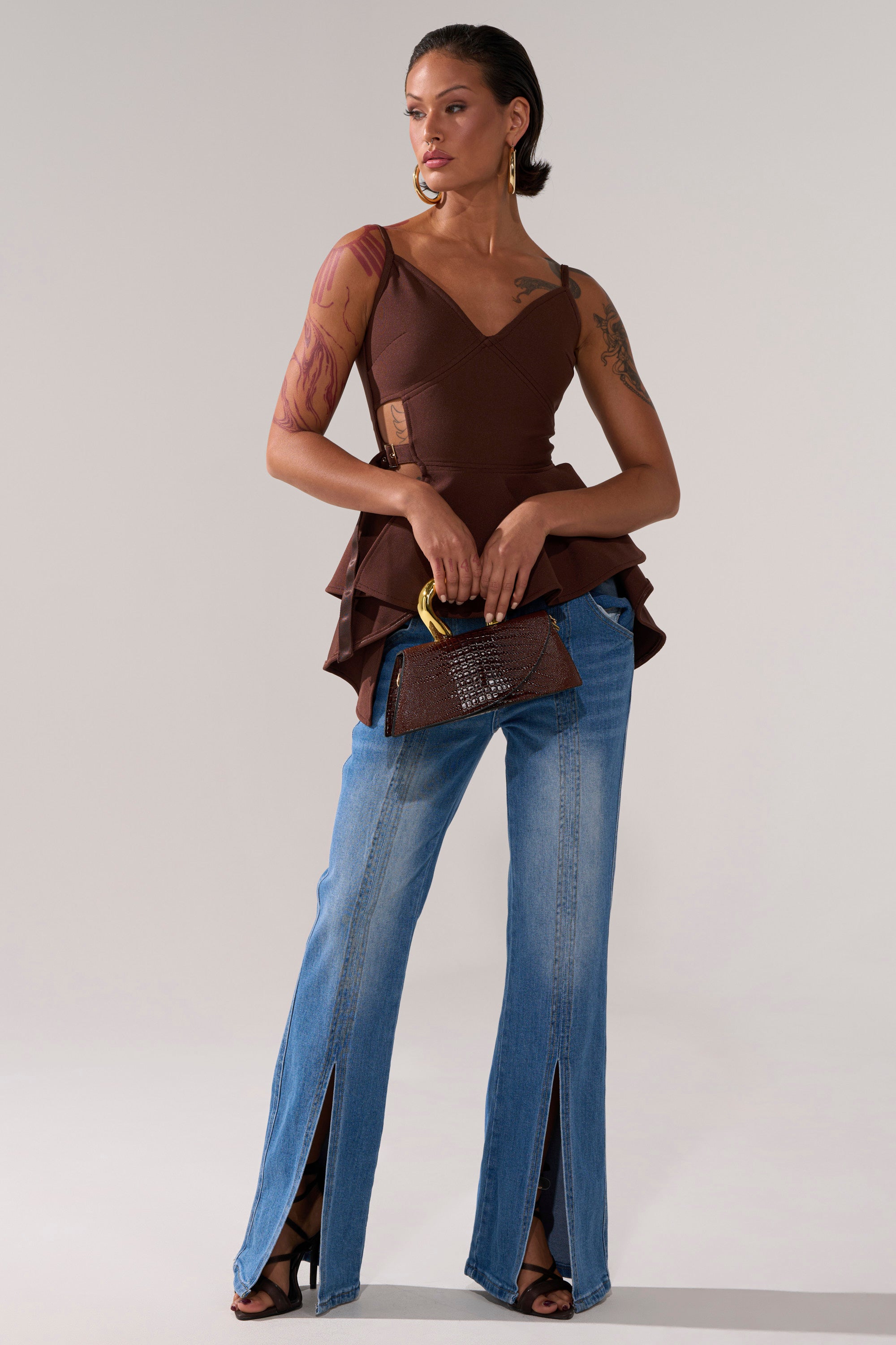 TRACY SIDE ADJUSTER PEPLUM TOP