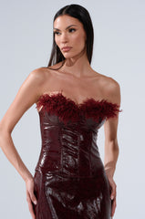 IM YOUR WEAKNESS FAUX LEATHER CORSET WITH FUR