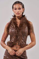 CANT MISS ME FAUX LEATHER FUR CORSET