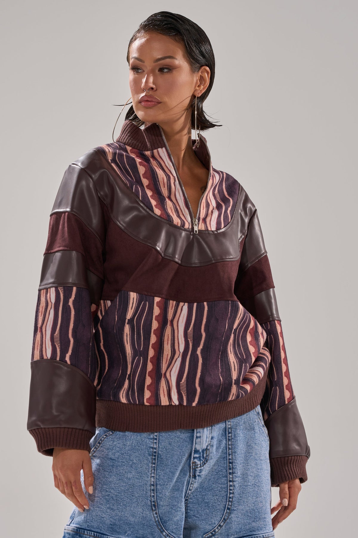 CRAZY IN LOVE FAUX LEATHER SWEATSHIRT