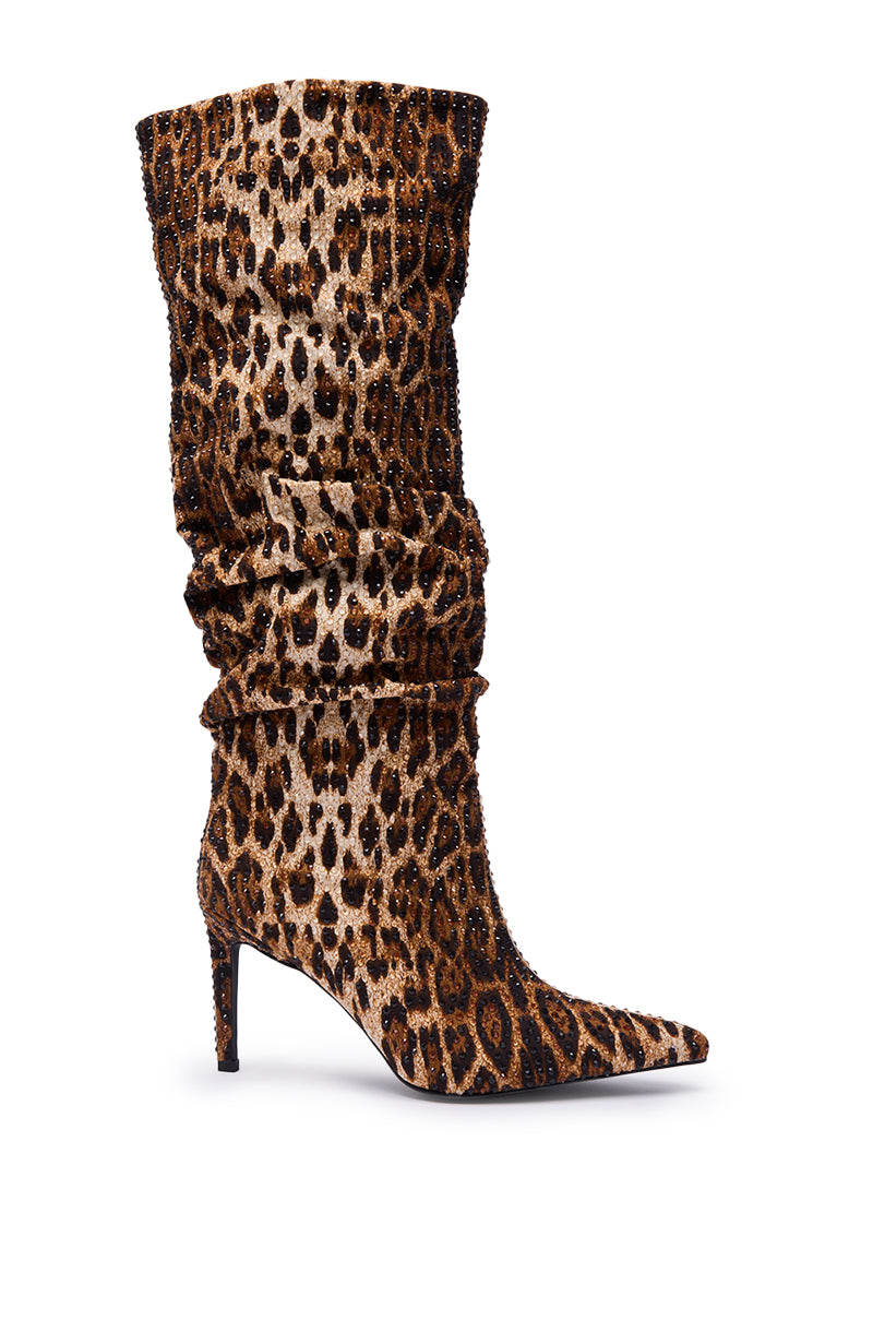 AZALEA WANG GRANT RHINESTONE LEOPARD SLOUCH BOOT