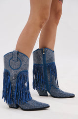 AZALEA WANG GREIA DENIM RHINESTONE COWBOY BOOTIE