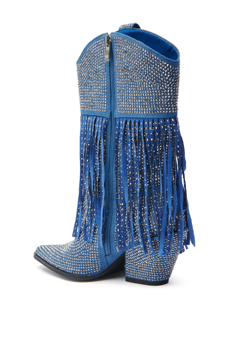 AZALEA WANG GREIA DENIM RHINESTONE COWBOY BOOTIE