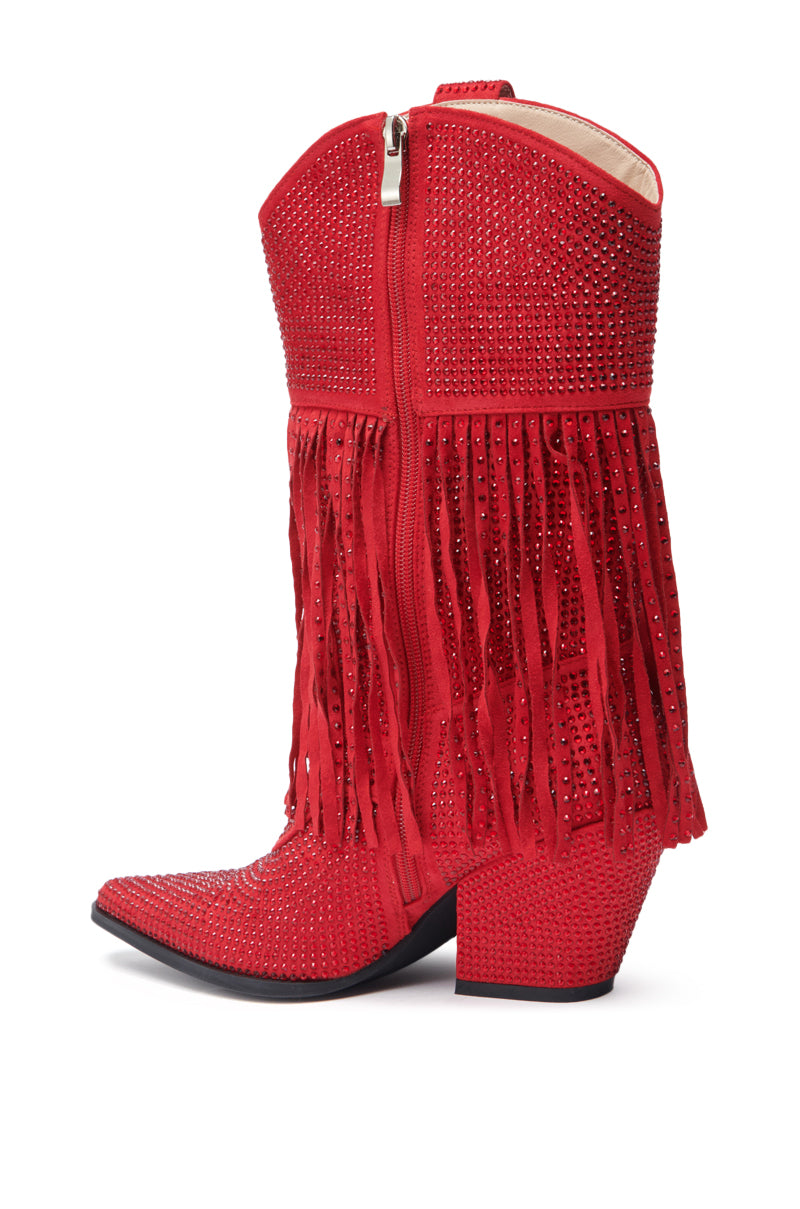 AZALEA WANG GREIA RED RHINESTONE COWBOY BOOTIE