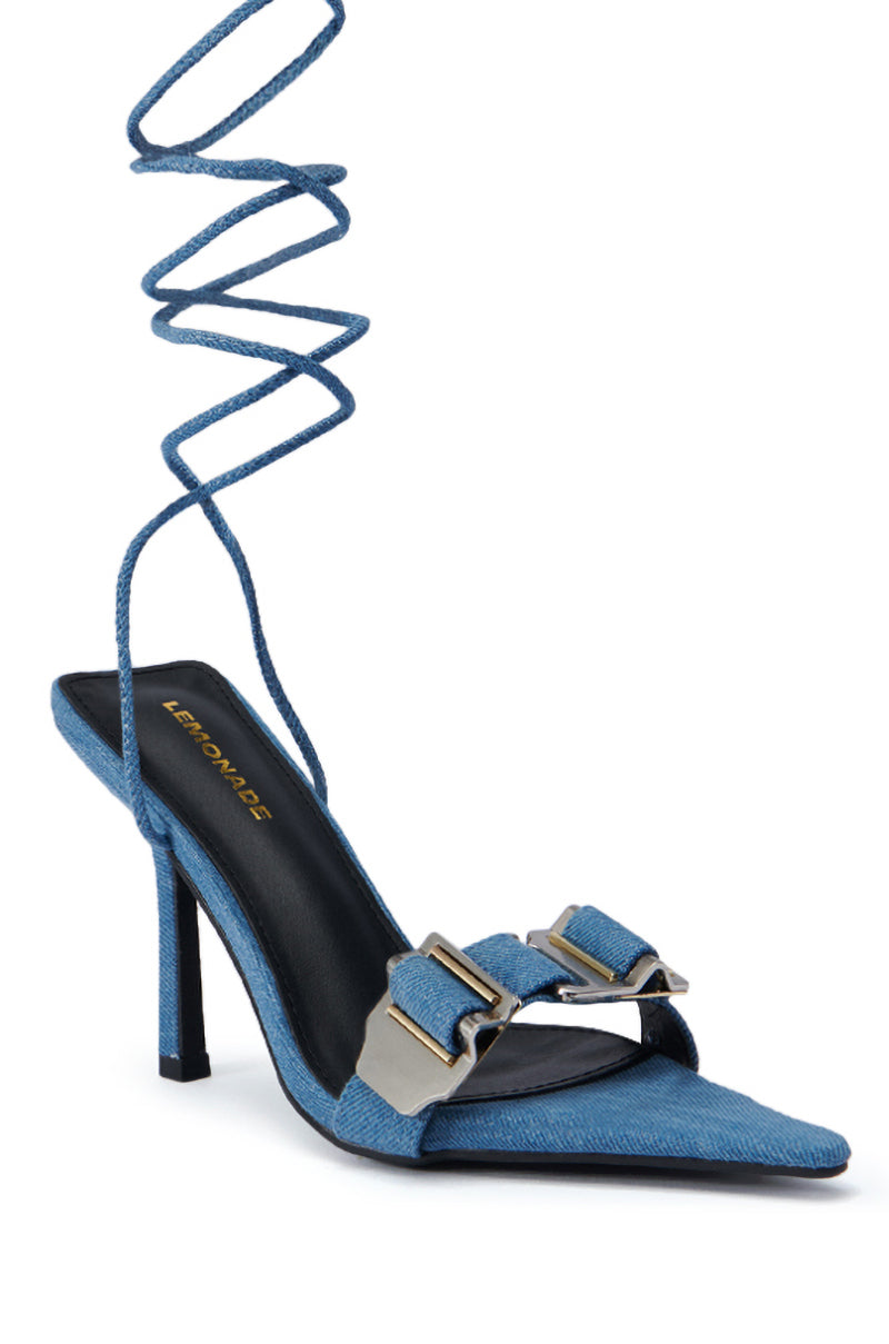 GROUND WORK DENIM POINTED TOE SILVER HARDWARE SANDAL