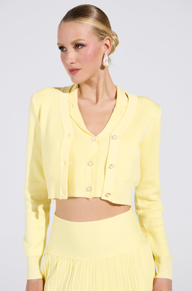 LEMONY EMILY CROPPED LIGHT WEIGHT CARDIGAN IN YELLOW