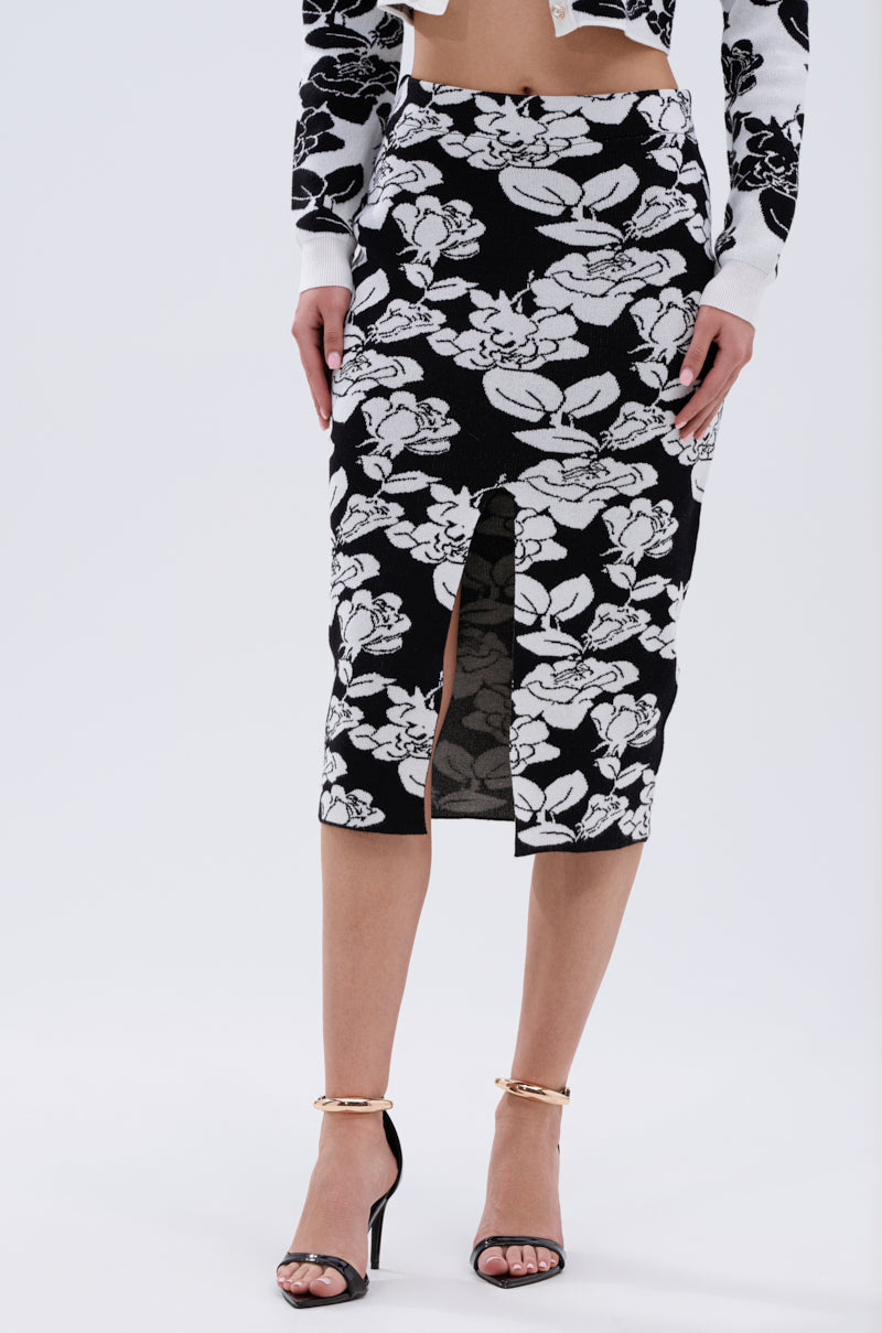 BLACK ROSE PETAL MIDI SKIRT
