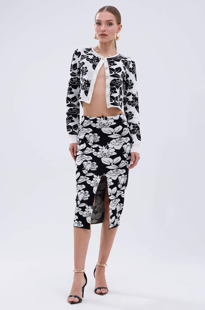 BLACK ROSE PETAL MIDI SKIRT