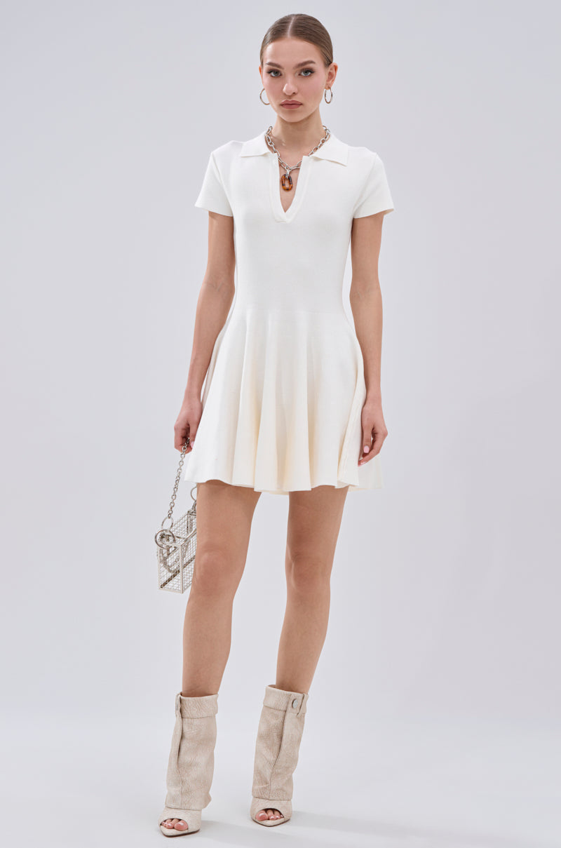 SLEEK AND CHIC KNIT MINI DRESS IN WHITE