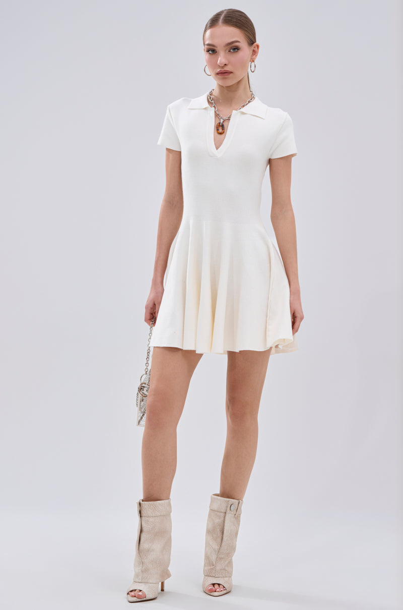 SLEEK AND CHIC KNIT MINI DRESS IN WHITE