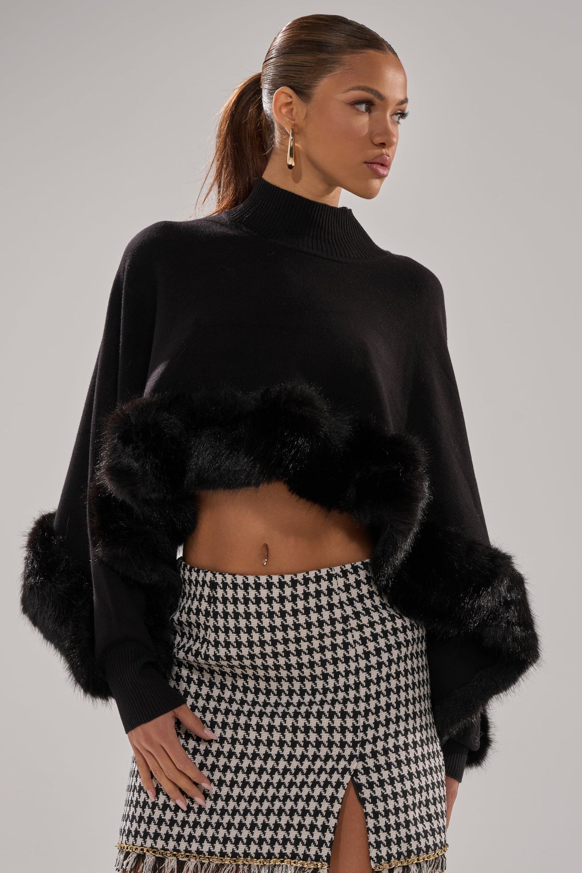 QUIET LUX FUR TRIM SWEATER IN BLACK