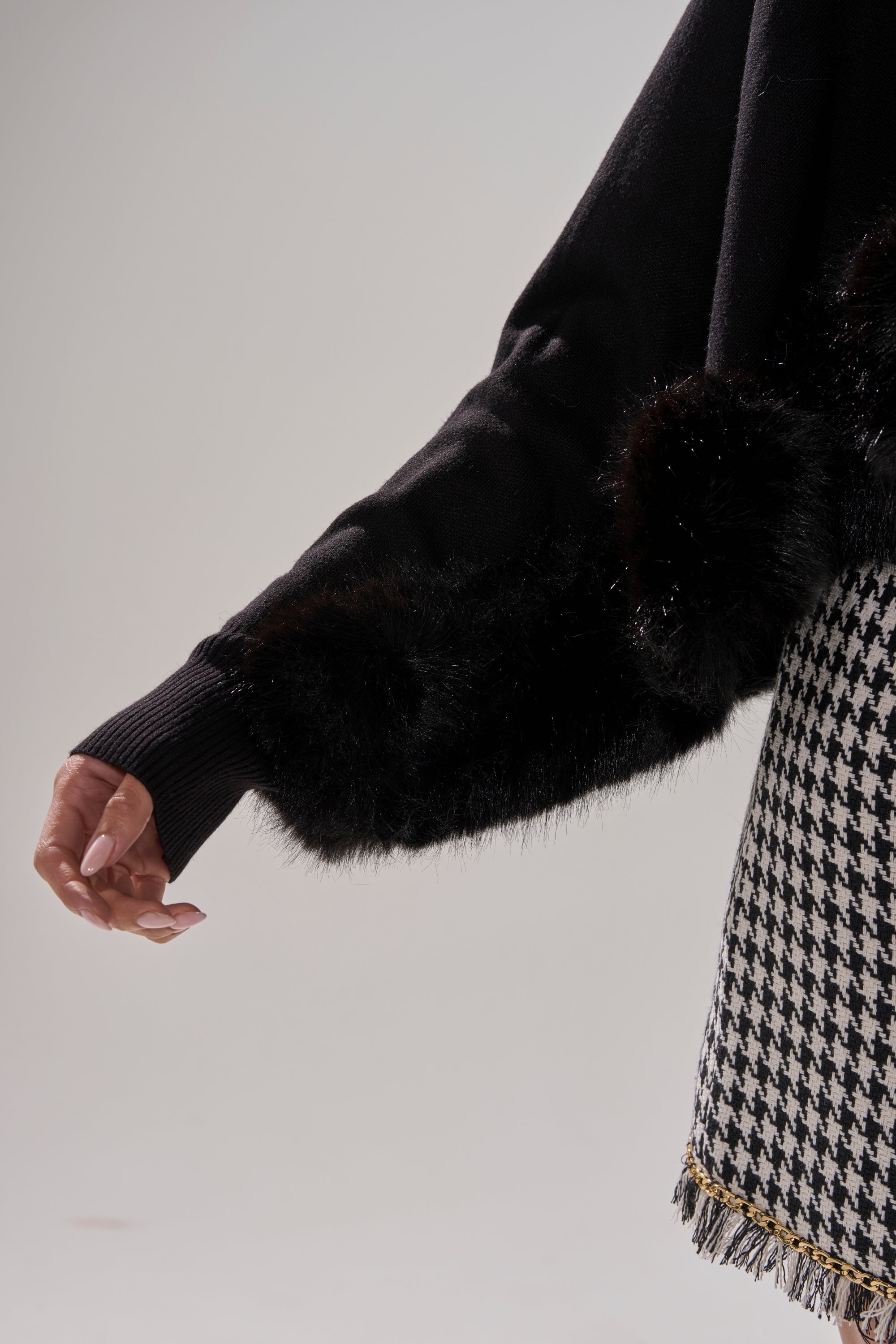 QUIET LUX FUR TRIM SWEATER IN BLACK