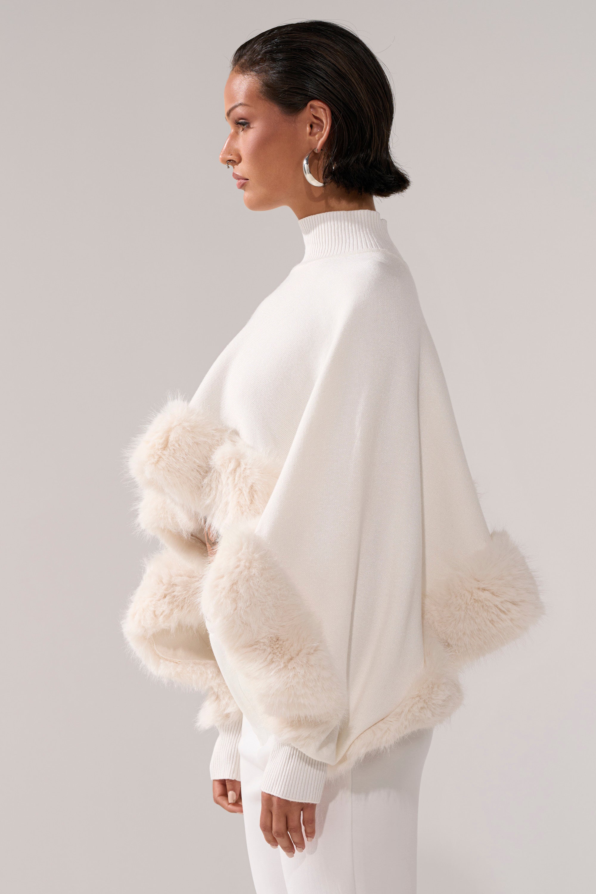 QUIET LUX FUR TRIM SWEATER IN WHITE