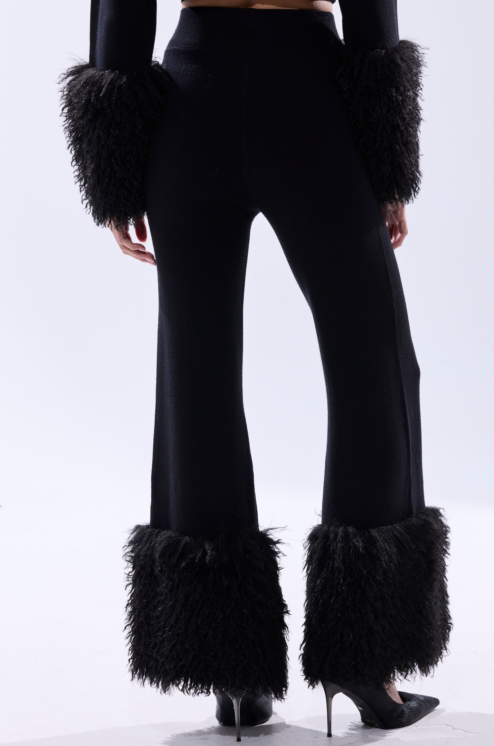 COZY VIBES SWEATER PANT WITH FUR CUFF IN BLACK