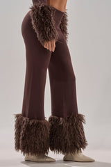 COZY VIBES SWEATER PANT WITH FUR CUFF IN BROWN