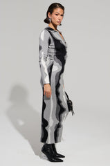 SHADOWS GRAPHIC KNIT COLLARED MIDI DRESS