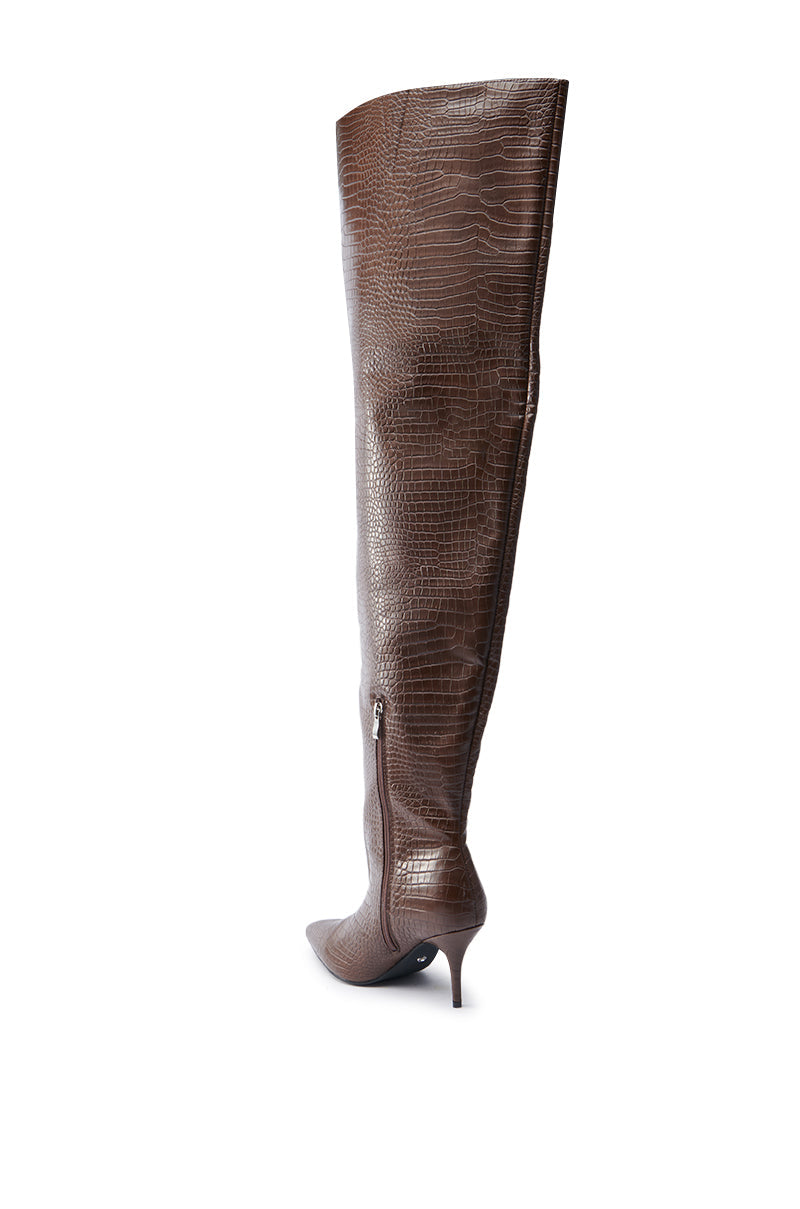 AZALEA WANG HALINA BROWN CROC STILETTO BOOT