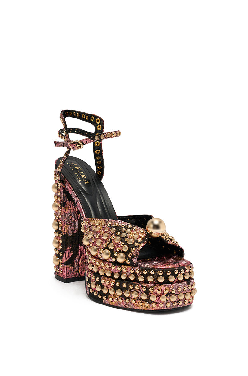 AKIRA HANNESS BLACK MULTI BROCADE EMBELLISHED CHUNKY SANDAL