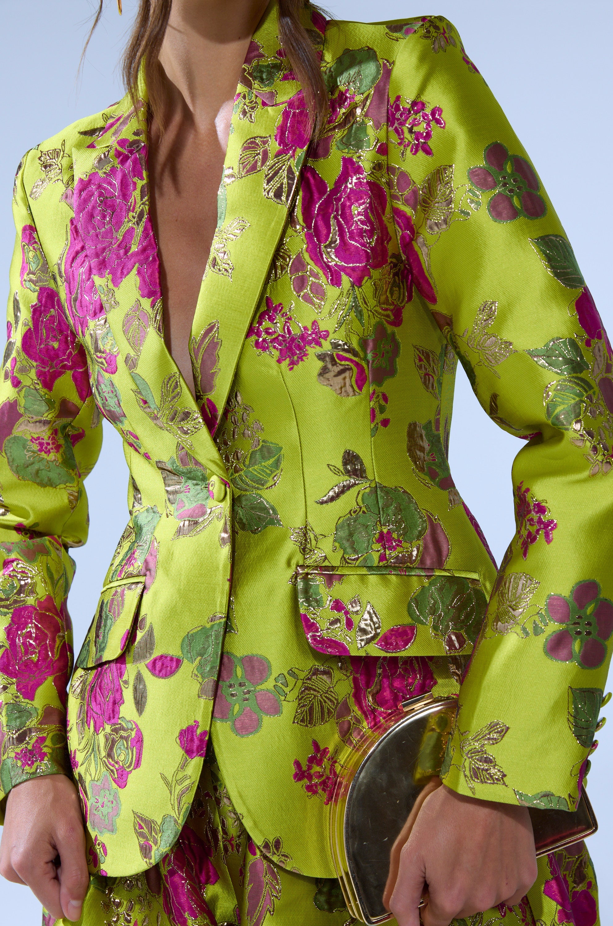 BUY MYSELF FLOWERS BROCADE BLAZER IN LIME