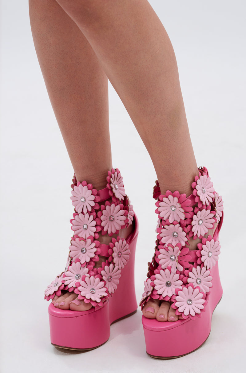 AZALEA WANG FLOWER EMBELLISHED WEDGE SANDAL IN PINK