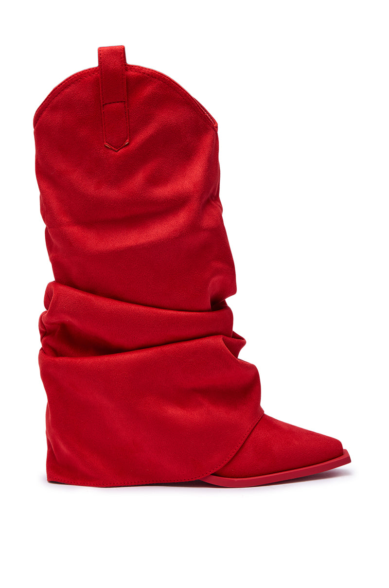 AZALEA WANG HAWKSTON RED RUCHED WESTERN BOOTIE
