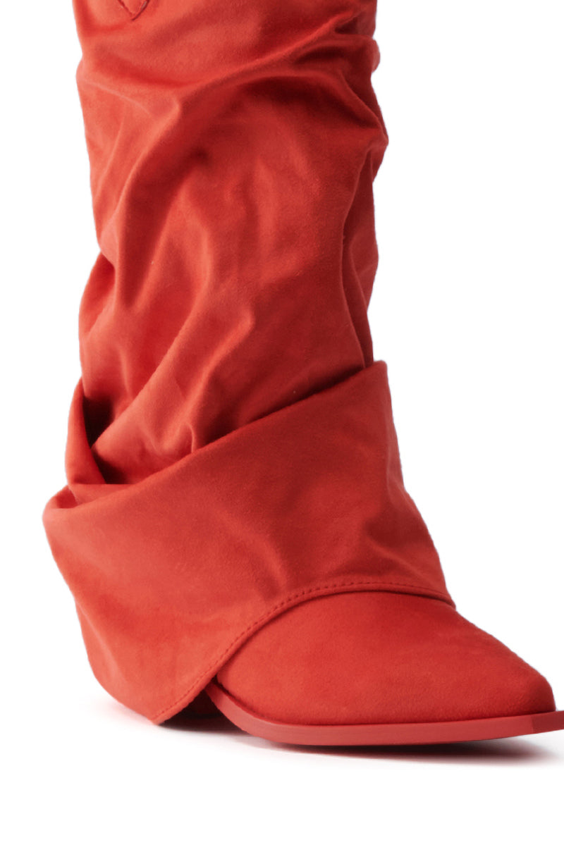 AZALEA WANG HAWKSTON RED RUCHED WESTERN BOOTIE