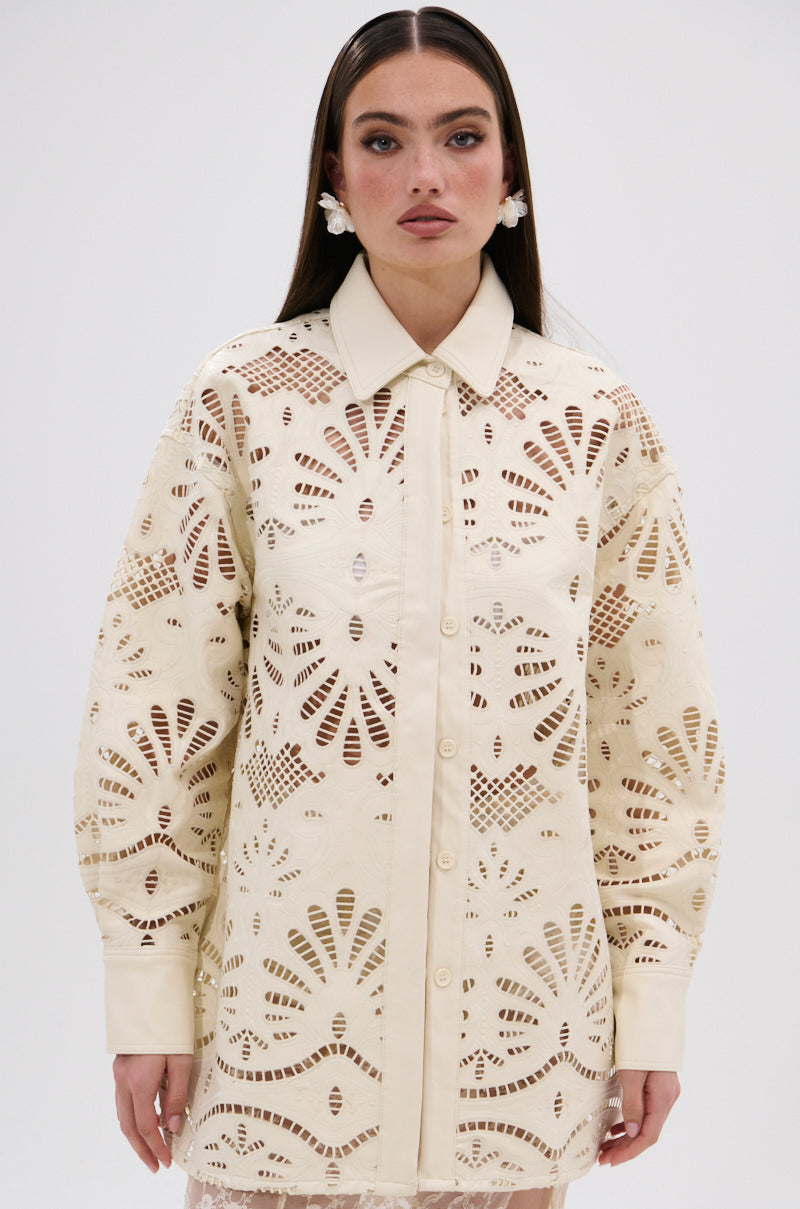 YOU FEELIN ME NOW CUTOUT PU BUTTON UP SHIRT