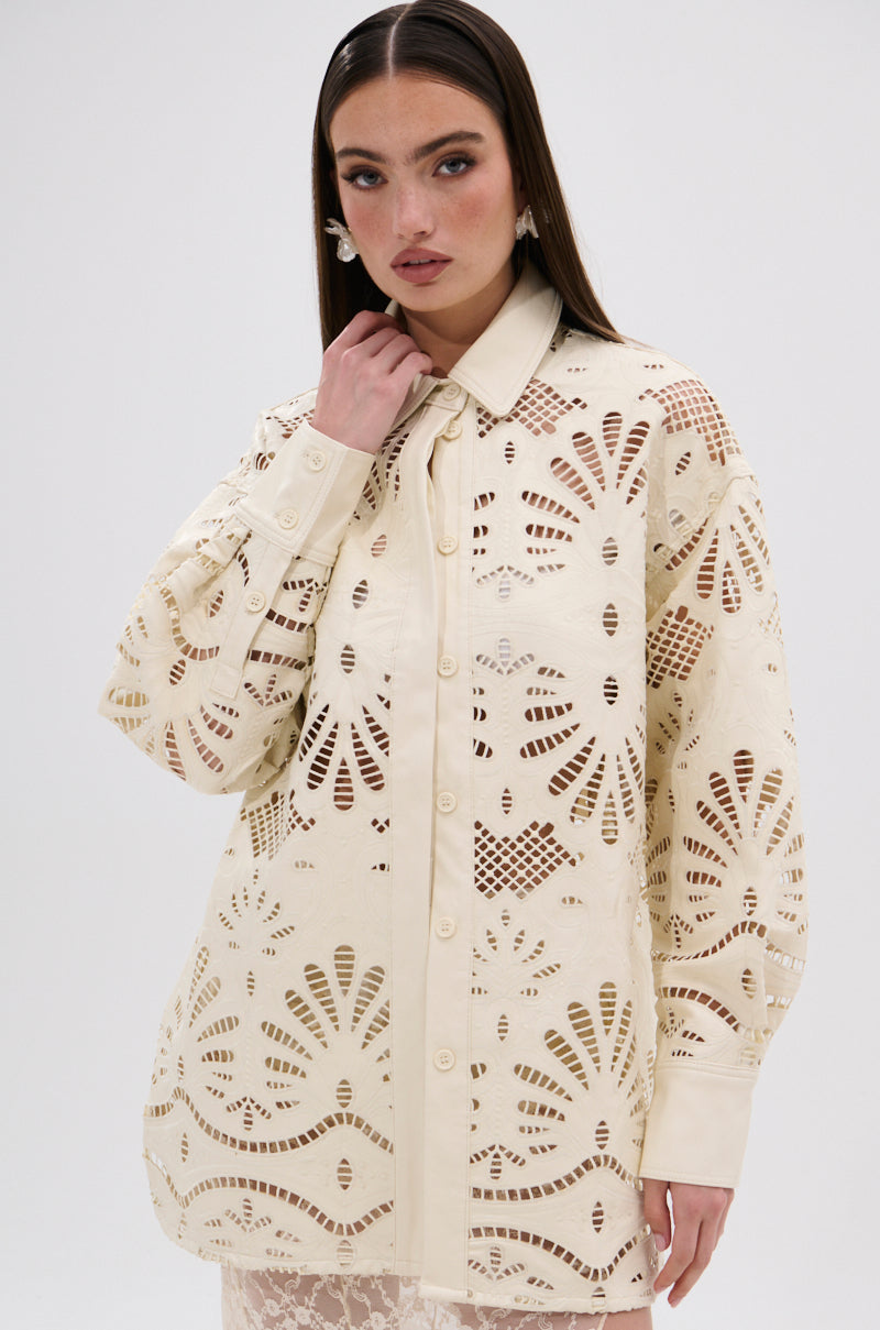 YOU FEELIN ME NOW CUTOUT PU BUTTON UP SHIRT