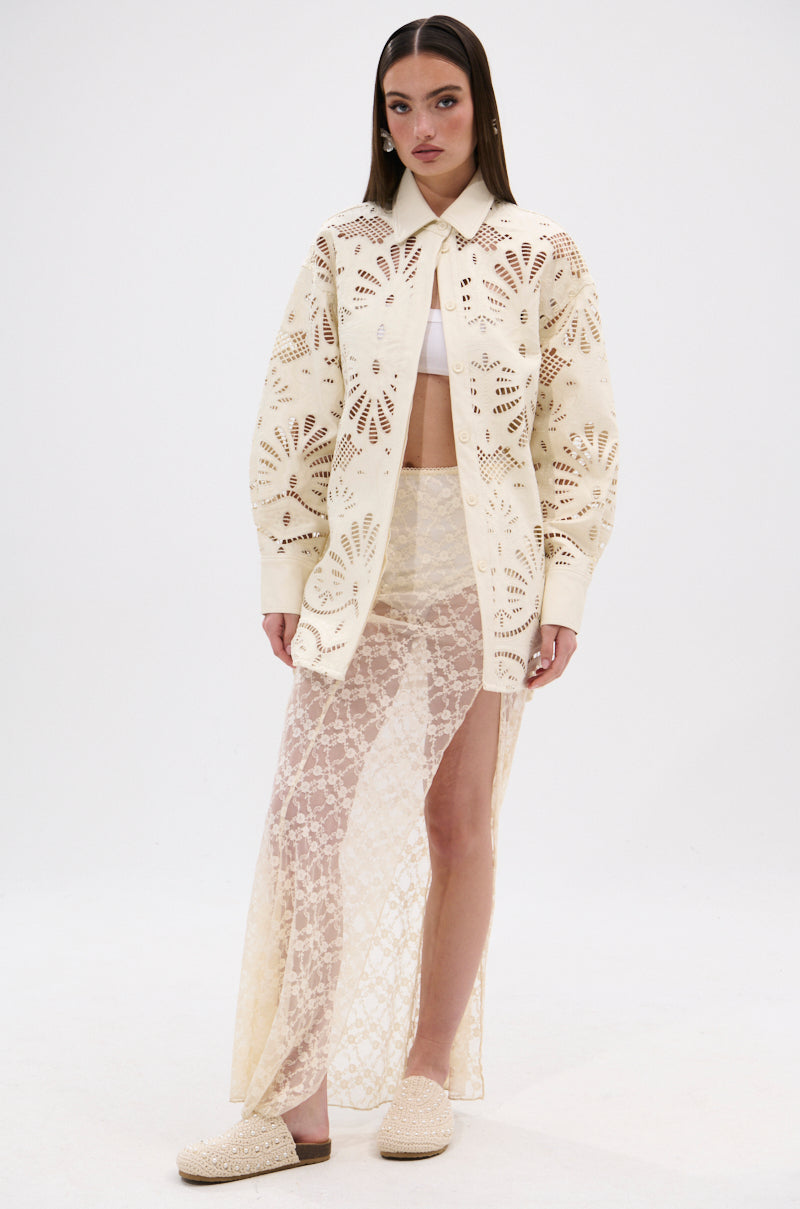 YOU FEELIN ME NOW CUTOUT PU BUTTON UP SHIRT