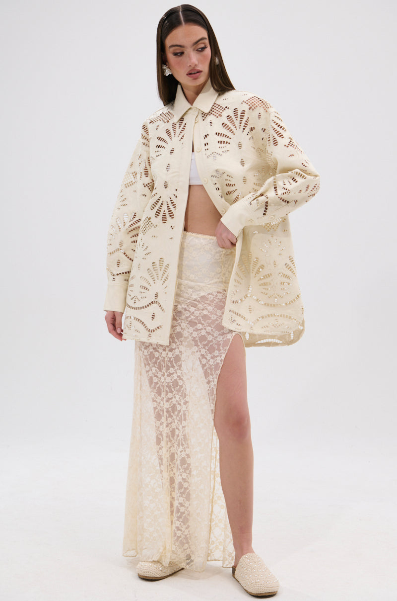 YOU FEELIN ME NOW CUTOUT PU BUTTON UP SHIRT