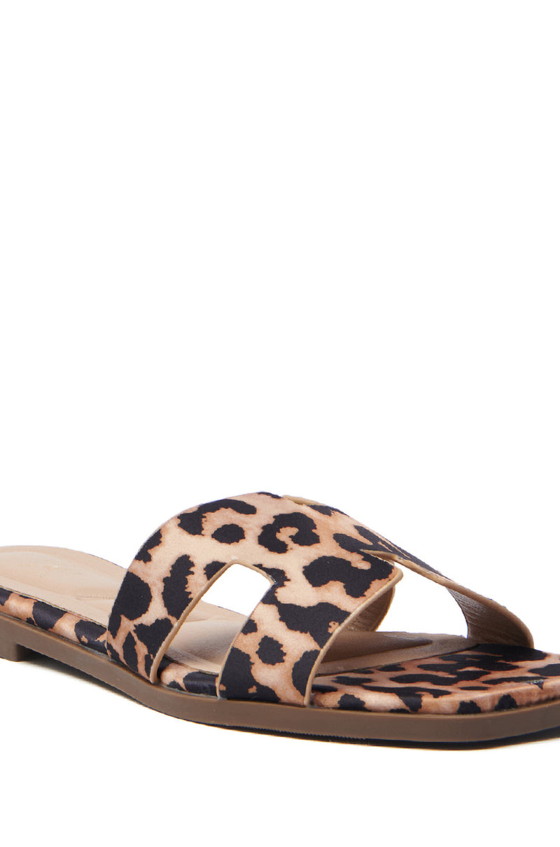 AKIRA HOWDY FAUX SUEDE LEOPARD SLIP ON SANDAL